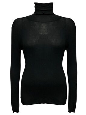 CHANEL BLACK LONG SLEEVED RIBBED KNIT CASHMERE AND SILK TURTLENECK SWEATER